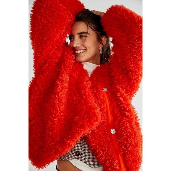 NWT Free People burnt orange red faux fur teddy jacket, XS - Picture 2 of 16